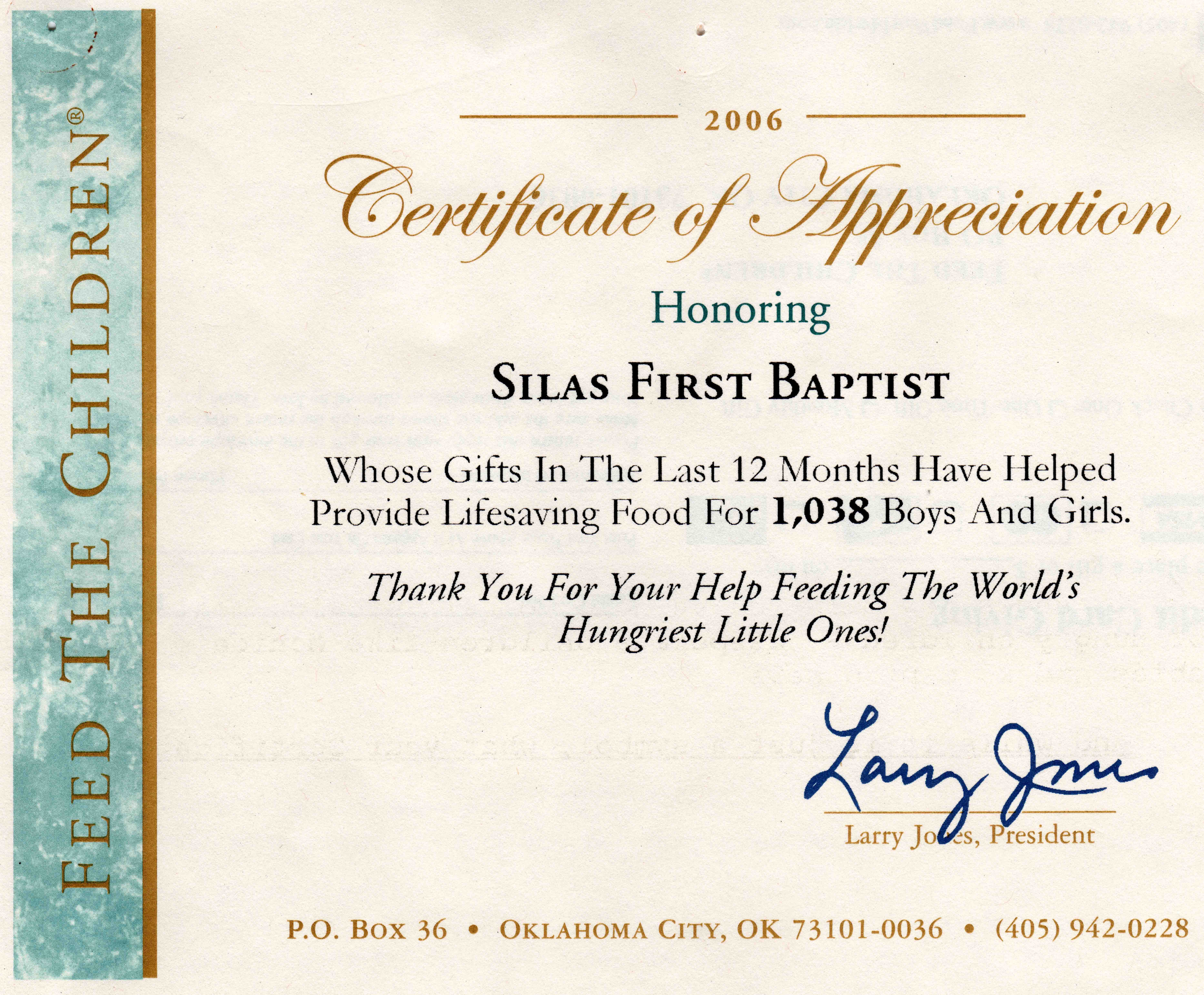Feed the Children Recognition